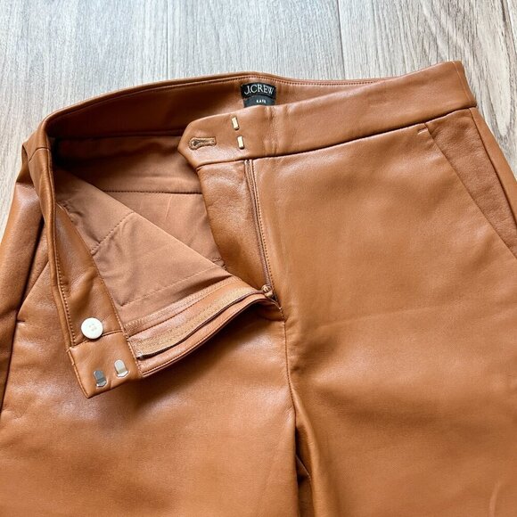 J. Crew Kate Straight Leg Faux Leather Pant in Brown Leather Saddle Size 2 - Picture 8 of 11